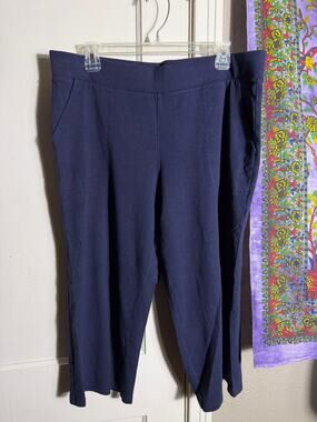 Talbots Navy Blue Pull On Crop Pants Stretch Knit Pockets - Plus Size 1X